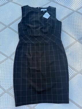 Kasper Black Windowpane Midi Sheath Dress